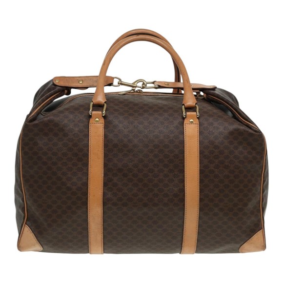 CELINE Macadam Canvas Boston Bag PVC Leather Brown Auth mr364 - Picture 2 of 16
